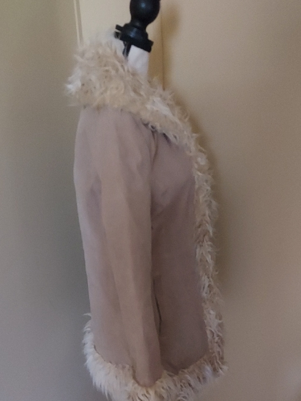 Rave Light Beige Penny Lane Suede Jacket  With Faux Afghan Collar - Picture 3 of 7